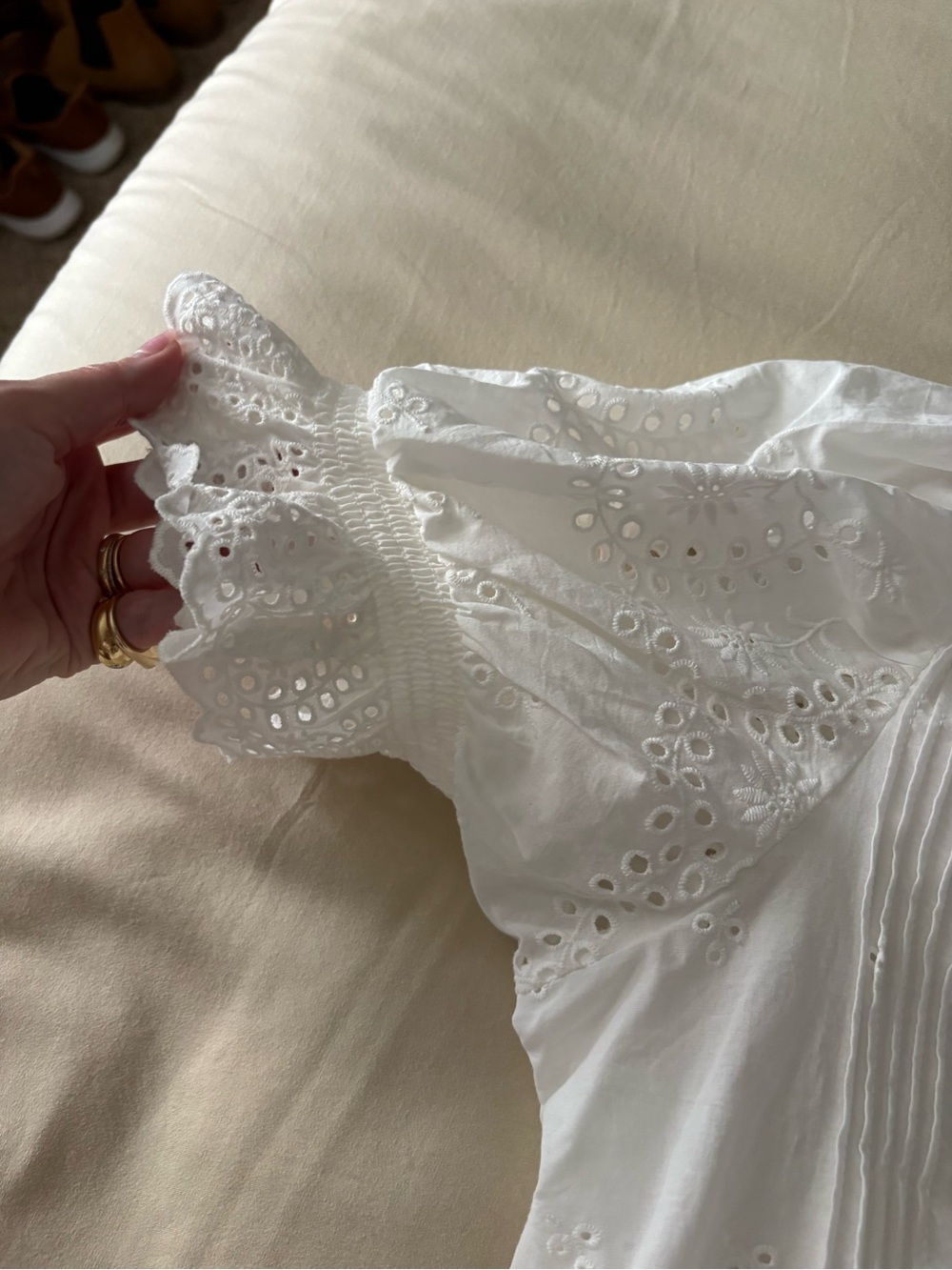 T.J.Maxx White Eyelet Ruffle Pintuck Button-Down Blouse - Picture 4 of 4